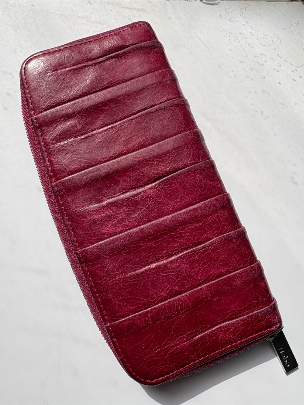 HOBO FUSCIA PLEATED GLAZED LEATHER WALLET